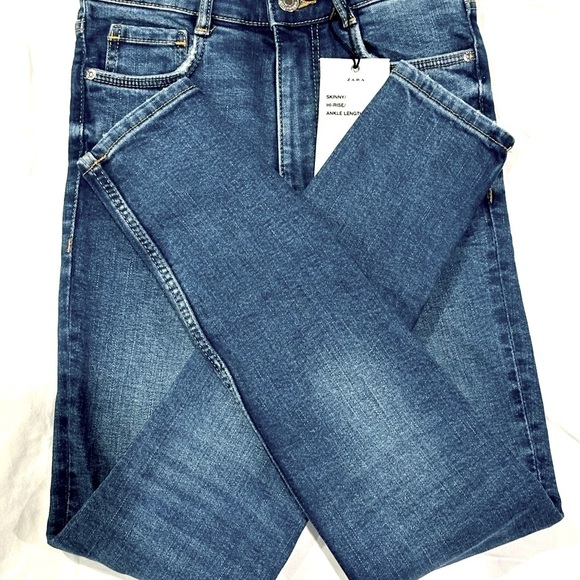 ππ β ZARA TRF Distressed Skinny Jeans | Blue High Rise Ankle Denim Sz 2 NWT - Picture 3 of 4
